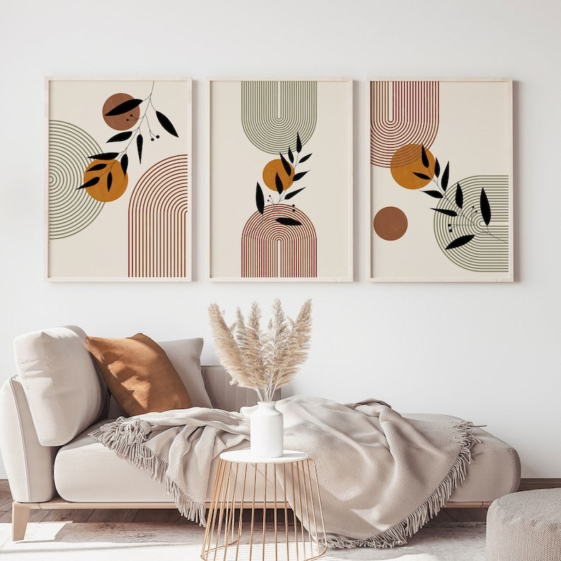 Boho Abstract Wall Prints: Mid-Century Modern Digital Art Set