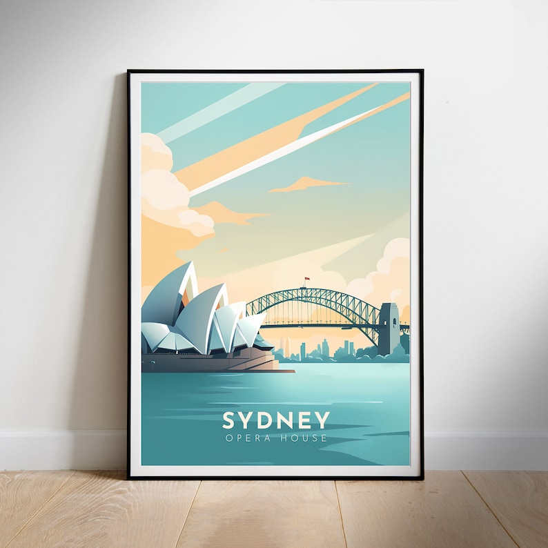 Sydney Cityscape: Minimalist Travel Print Downloadable Wall Art