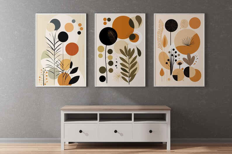 Boho Abstract Wall Art Set: Tranquil Beige, Verdant Green, Earthy Terracotta