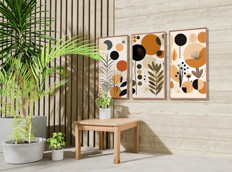 Boho Abstract Wall Art Set: Tranquil Beige, Verdant Green, Earthy Terracotta