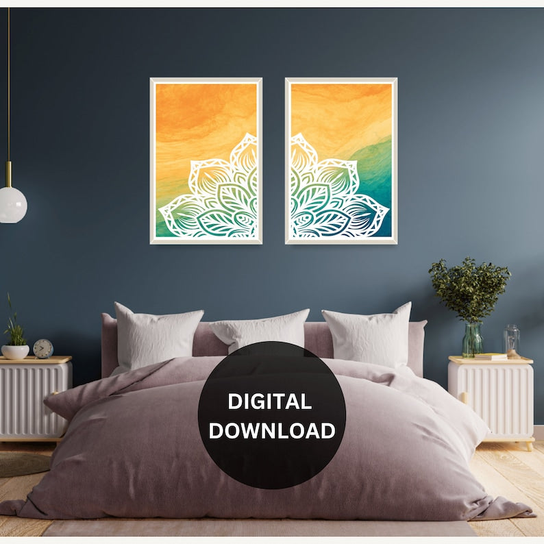 Boho Mandala Wall Art Prints, Printable Digital Download