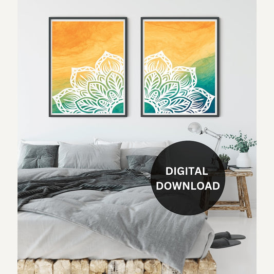 Boho Mandala Wall Art Prints, Printable Digital Download