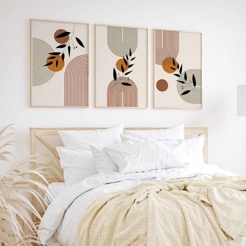 Boho Abstract Wall Prints: Mid-Century Modern Digital Art Set