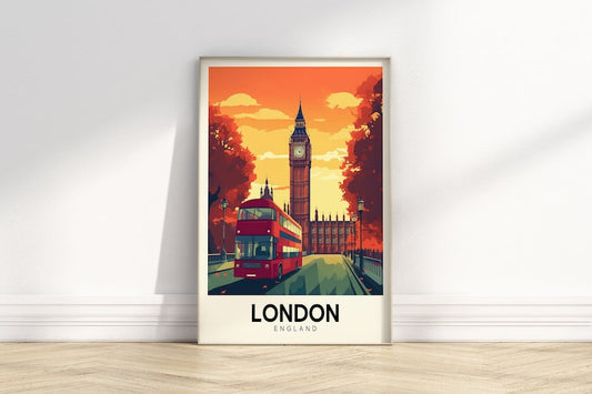 Vintage London Travel Poster | Retro Europe Print | Digital Download