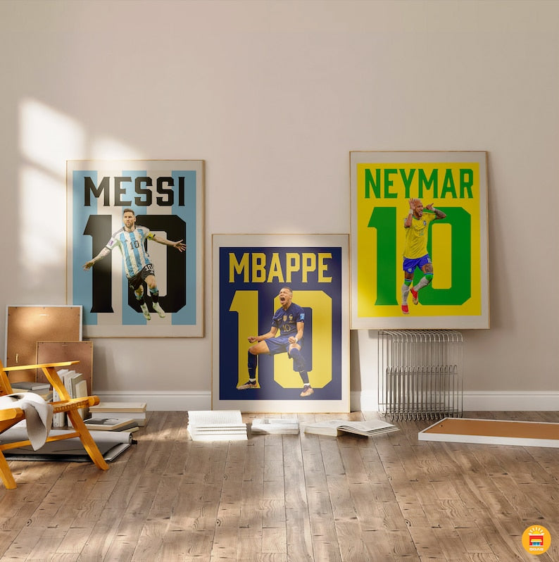 Soccer GOATs Poster Quadruple: Mbappe, Ronaldo, Messi, Neymar