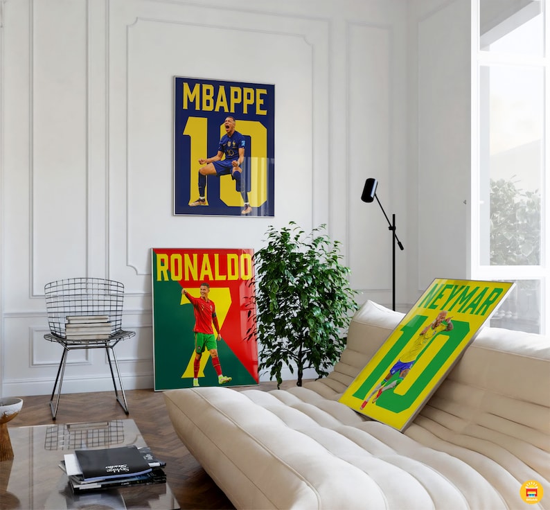 Soccer GOATs Poster Quadruple: Mbappe, Ronaldo, Messi, Neymar