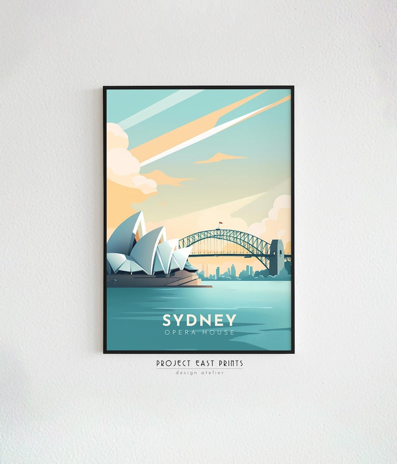 Sydney Cityscape: Minimalist Travel Print Downloadable Wall Art