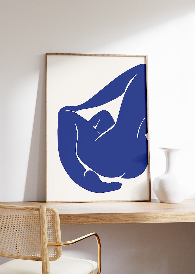 Matisse Prints Trio: Navy Blue Modern Floral Line Art