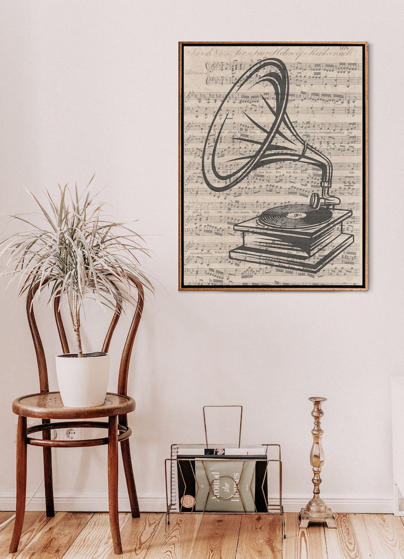 Music Note Phonograph Wall Poster