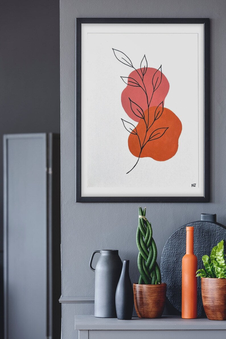 Boho Autumn Wall Art: Abstract Prints in Orange and Red