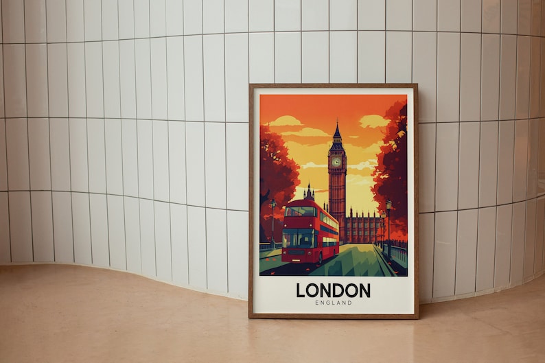 Vintage London Travel Poster | Retro Europe Print | Digital Download