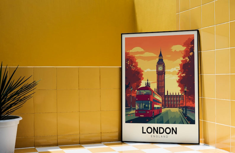 Vintage London Travel Poster | Retro Europe Print | Digital Download