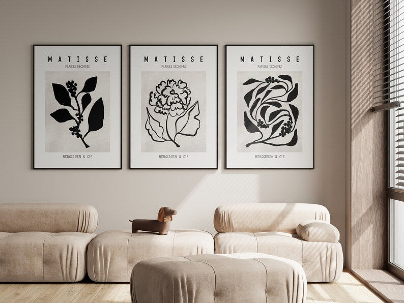 Henri Matisse Print Triptych: Abstract Botanical Wall Art