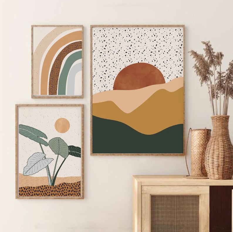 Boho Gallery Wall Set of 3 | Printable Mid-Century Modern Wall Art