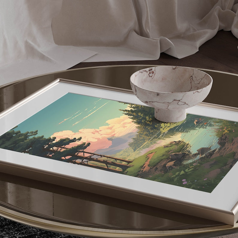 Lofi Anime Forest Lake Poster: Nature Art for Anime Lovers