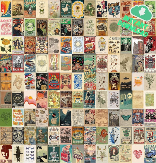 Vintage Aesthetic Collage Kit: 250 Digital Posters for Room Decor