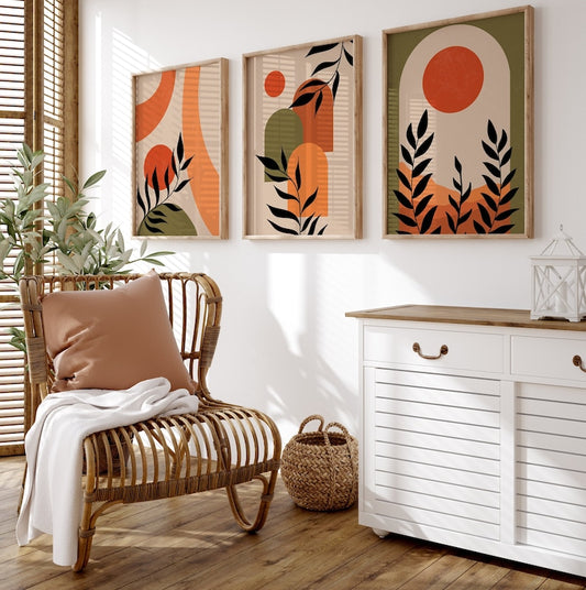 Boho Abstract Wall Art Trio: Neutral Elegance