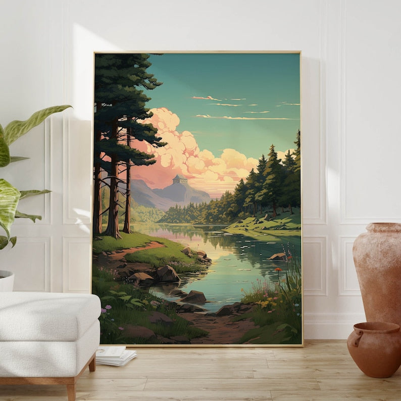 Lofi Nature Anime Poster: Tranquility for Your Space