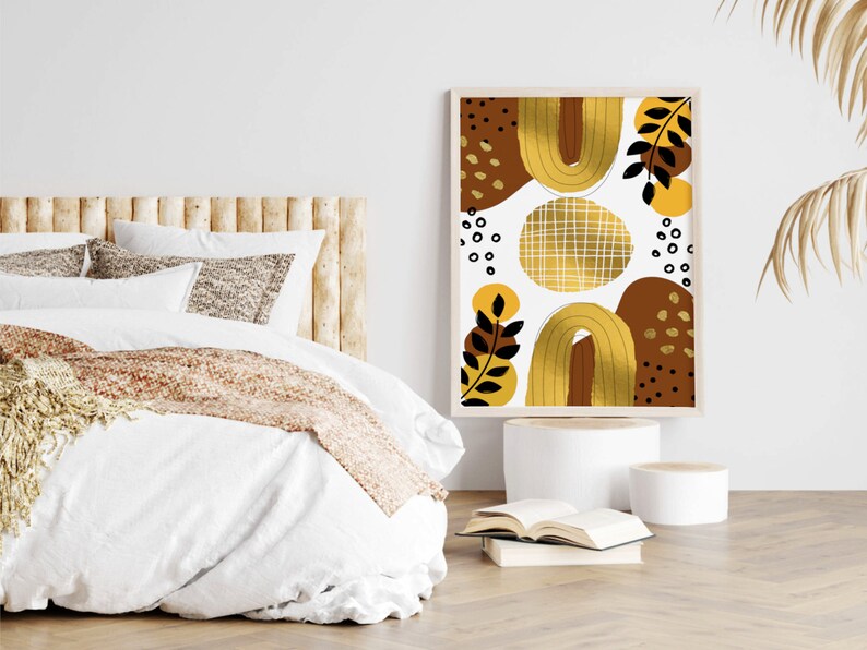 Boho Wall Art Print | Modern Printable Poster | Yellow Gold Black Brown Tones