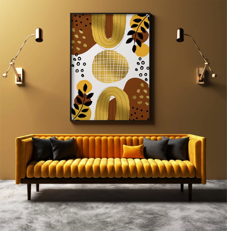 Boho Wall Art Print | Modern Printable Poster | Yellow Gold Black Brown Tones