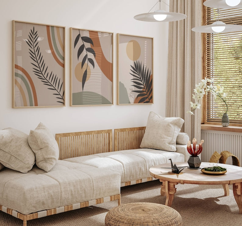 Serene Boho Trio: Beige, Green, Terracotta Abstract Prints