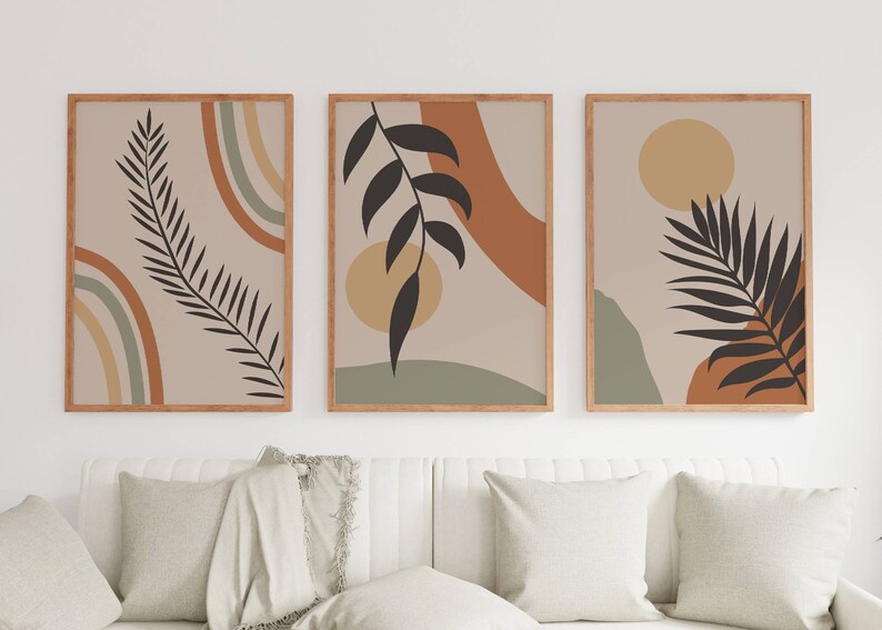 Serene Boho Trio: Beige, Green, Terracotta Abstract Prints