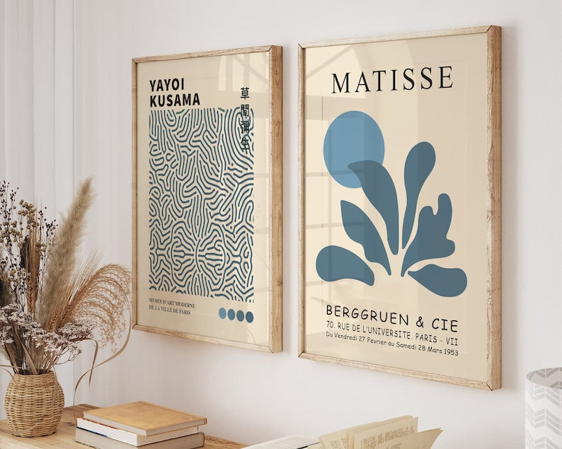 Retro Museum Print Trio: Navy Blue Matisse, Kusama, Bauhaus