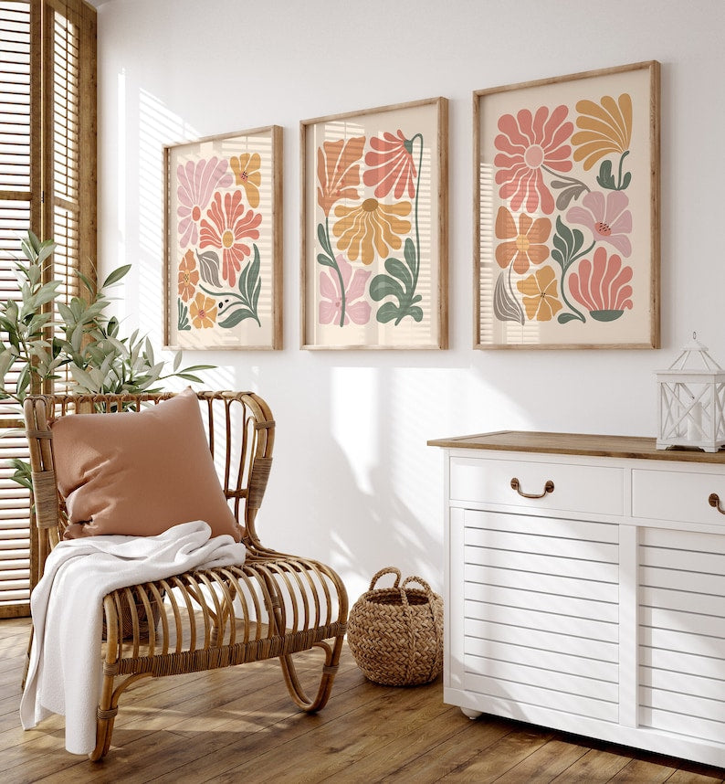 Boho Floral Trio: Abstract Prints for Vintage Charm