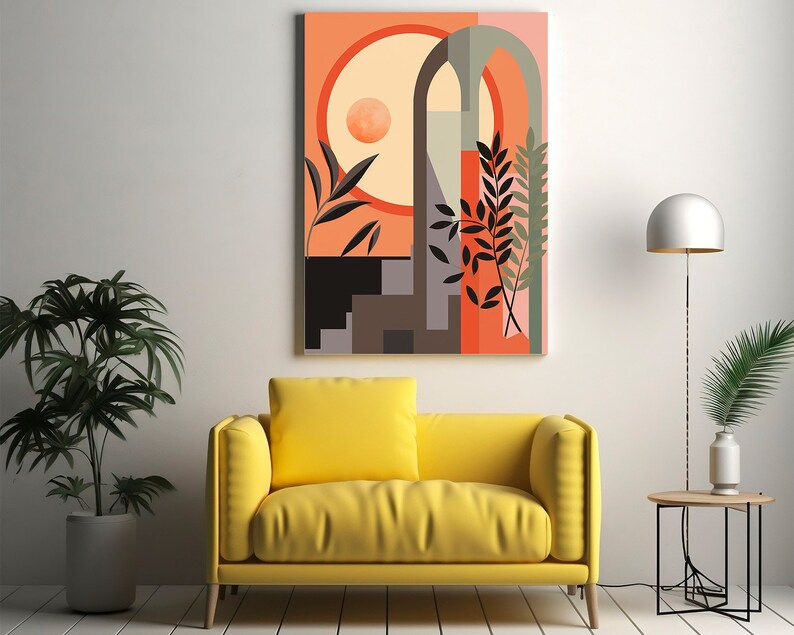 Boho Abstract Wall Art Prints: Mid-Century Modern Beige, Green, Terracotta