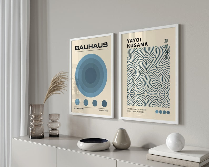 Retro Museum Print Trio: Navy Blue Matisse, Kusama, Bauhaus