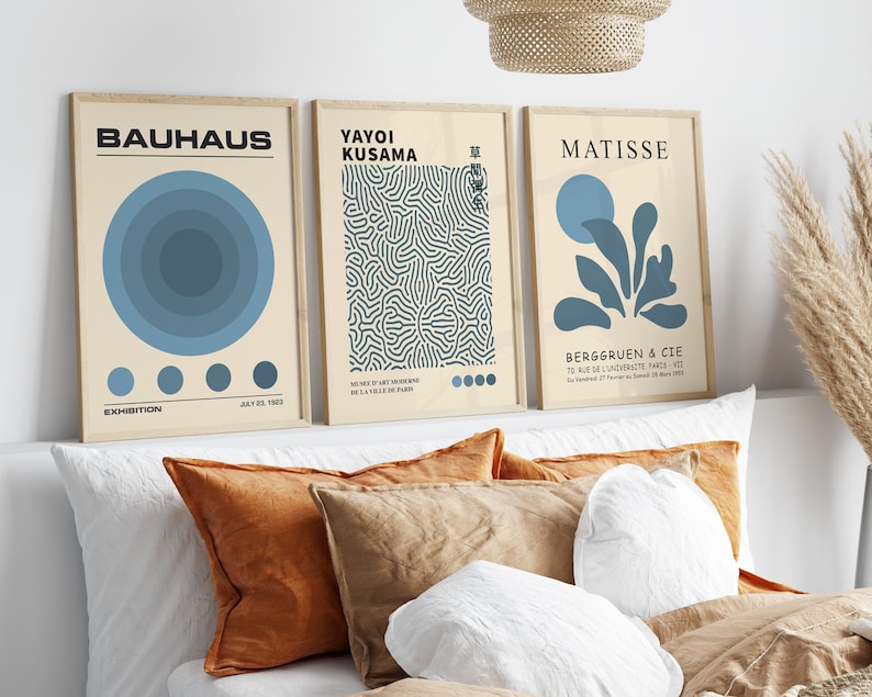 Retro Museum Print Trio: Navy Blue Matisse, Kusama, Bauhaus