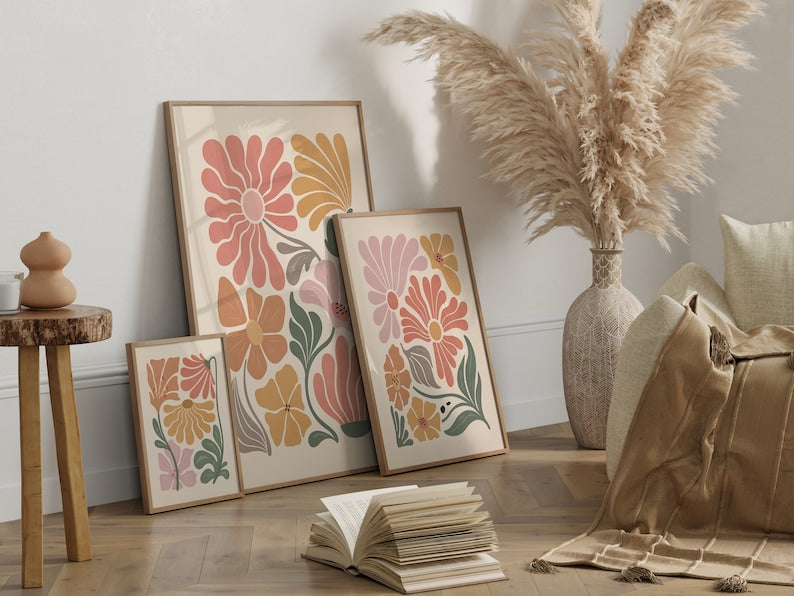 Boho Floral Trio: Abstract Prints for Vintage Charm