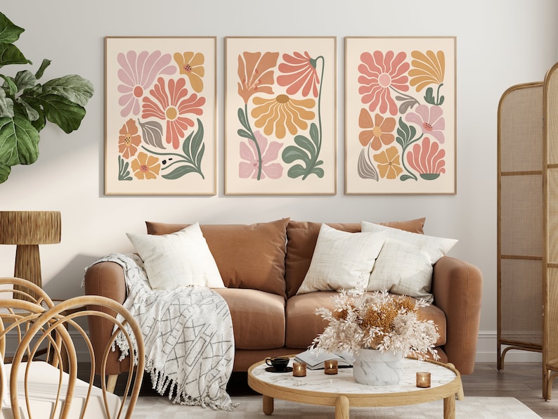 Boho Floral Trio: Abstract Prints for Vintage Charm