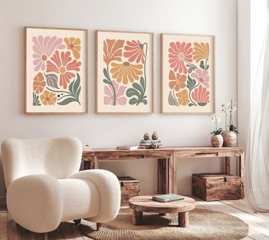 Boho Floral Trio: Abstract Prints for Vintage Charm