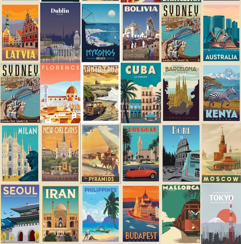 Vintage Wanderer's Delight: Retro Travel Art