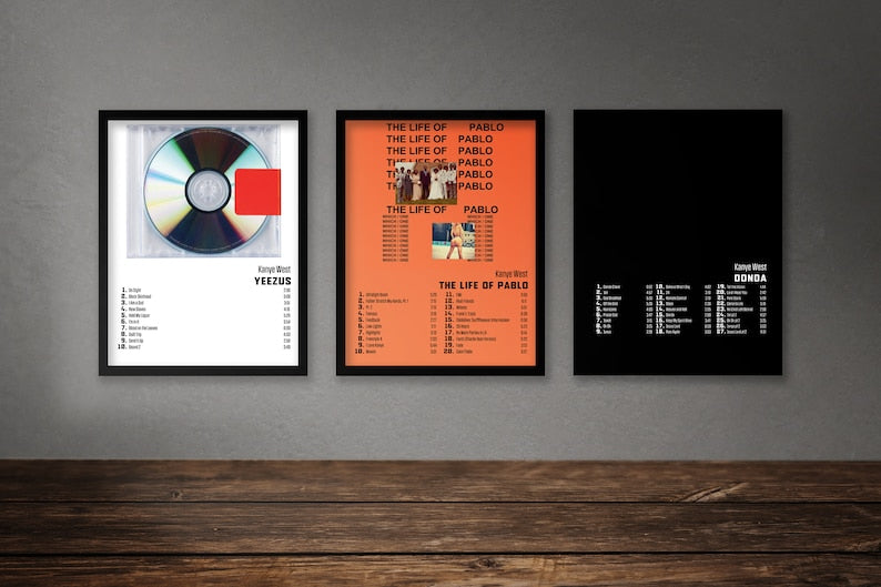 Kanye West Album Poster Set of 9: Yeezus, TLOP, Graduation, + More