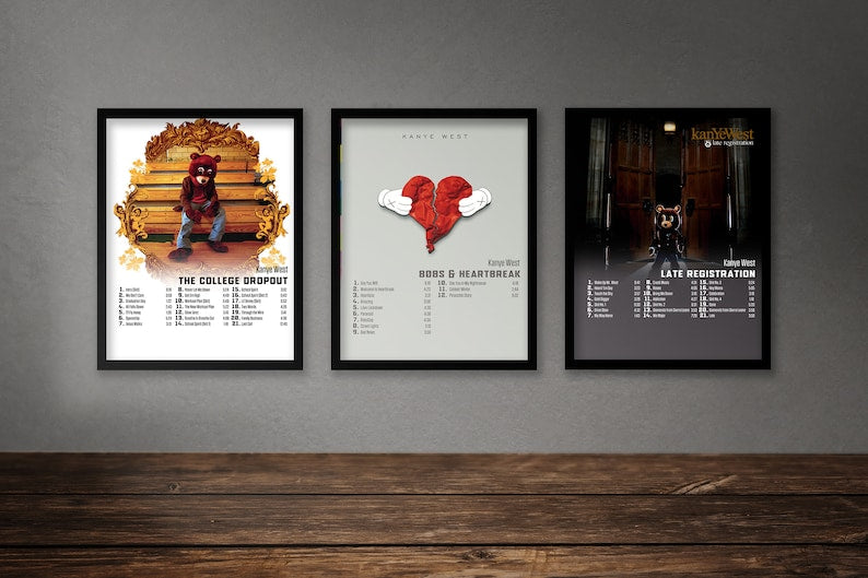 Kanye West Album Poster Set of 9: Yeezus, TLOP, Graduation, + More