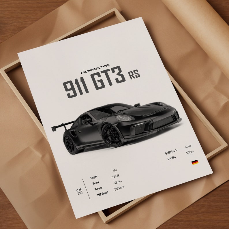 Porsche GT3 RS Car Poster: German Cars Decor for Kids, Boys, and Car Enthusiasts