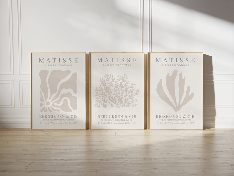 Serene Matisse Trio: Neutral Gallery Wall Art