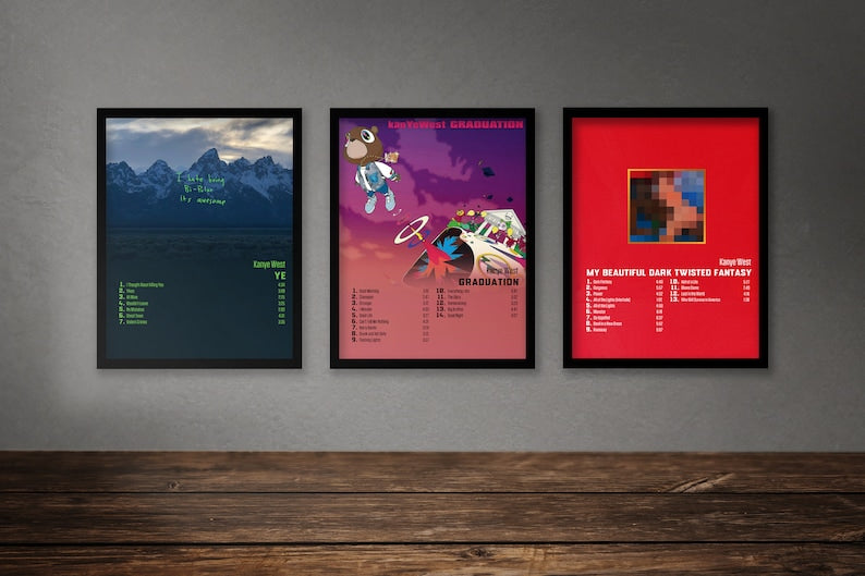 Kanye West Album Poster Set of 9: Yeezus, TLOP, Graduation, + More