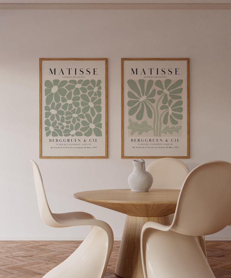 Green Matisse Flower Trio Printable Wall Art