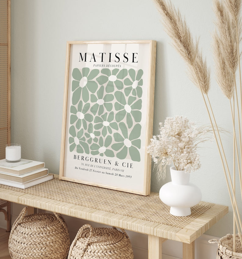 Green Matisse Flower Trio Printable Wall Art