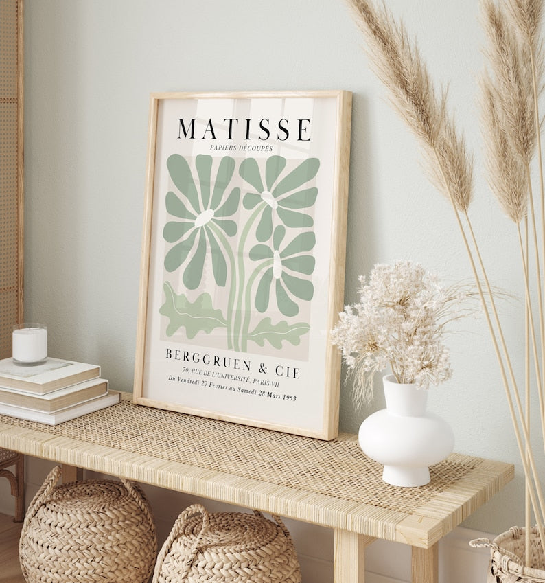 Green Matisse Flower Trio Printable Wall Art