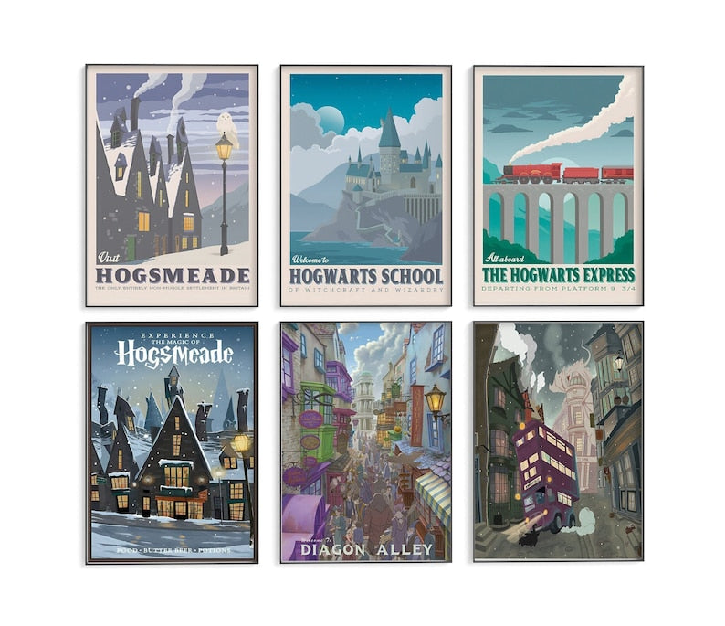 Magical Hogwarts Travel Posters (Set of 6)