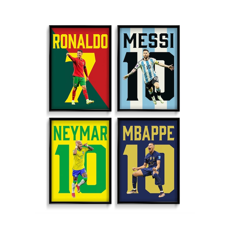 Soccer GOATs Poster Quadruple: Mbappe, Ronaldo, Messi, Neymar