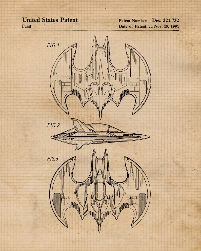 Unframed Vintage Superhero Patent Prints (Set of 4)