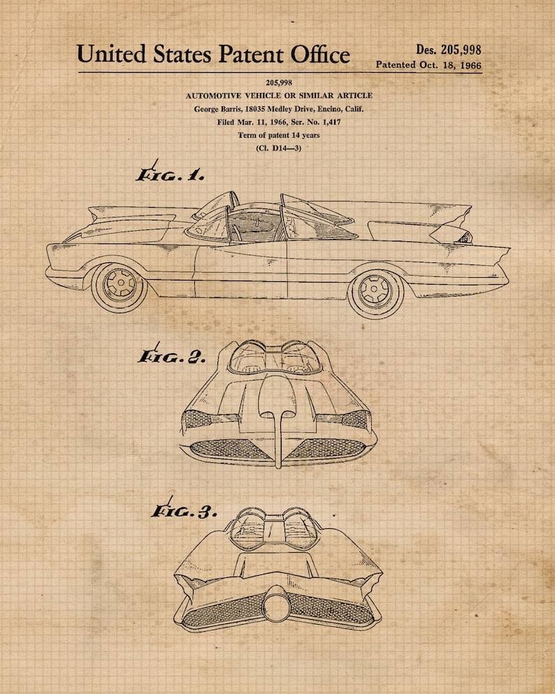 Unframed Vintage Superhero Patent Prints (Set of 4)