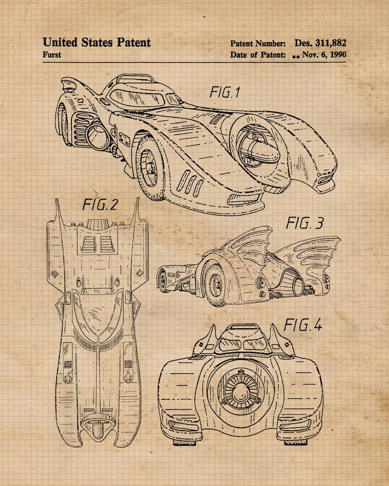 Unframed Vintage Superhero Patent Prints (Set of 4)