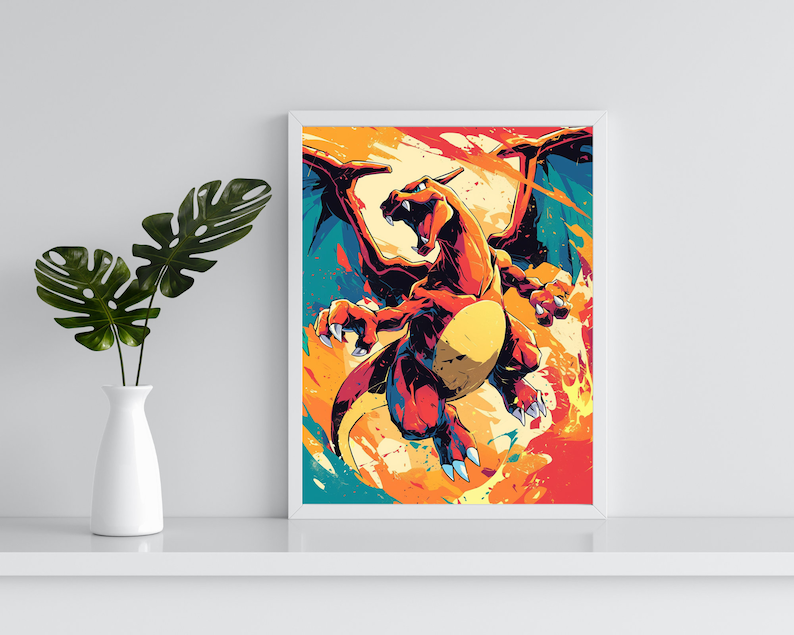 Charizard Comics Style Anime Poster, Printable Wall Art
