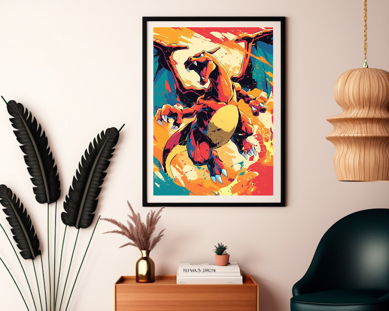Charizard Comics Style Anime Poster, Printable Wall Art
